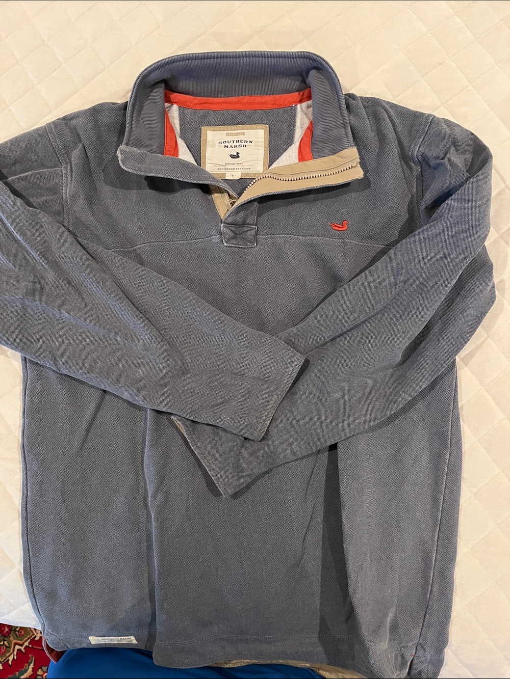 Southern Marsh Men's Slate Blue Pullover Shirt Jacket with Red Accent